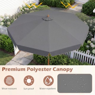 Costway Ομπρέλα κήπου 300 εκ. με μηχανισμό κλίσης και ξύλινο ιστό, ...