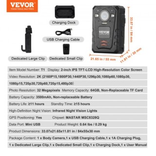 VEVOR Αστυνομική Κάμερα Σώματος 1440P 64G με GPS και Νυχτερινή Όρασ... VEVOR Αστυνομική Κάμερα Σώματος 1440P 64G με GPS και Νυχτερινή Όρασ...