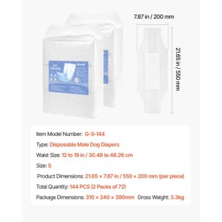 VEVOR Υπερ-Απορροφητικά Πάνες Αρσενικών Σκύλων μιας Χρήσης S 144 Τε...