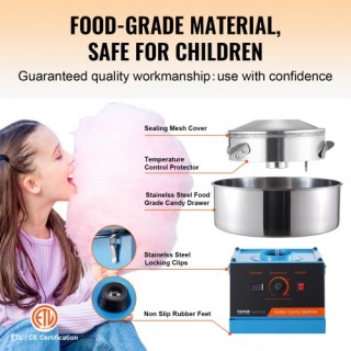 Μηχανή Μαλλιού της Γριάς VEVOR 1000W, Επαγγελματική με Ανοξείδωτο Κ...