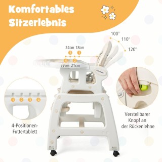 Costway  Πολυμορφική Καρέκλα Φαγητού 3-σε-1 για Μωρά με Αποσπώμενο ...