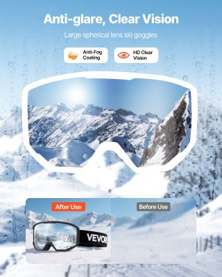 VEVOR Αντιθαμβωτικά Γυαλιά Σκι με Κυλινδρικό Φακό και Πορτοκαλί Επι...