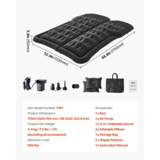 VEVOR Φουσκωτό Στρώμα Αυτοκινήτου για Ταξίδια και Κάμπινγκ HBXKZRHS...