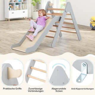 Costway Ξύλινη Αναρριχητική Πυραμίδα με Τσουλήθρα και Σκάλες σε Γκρ...