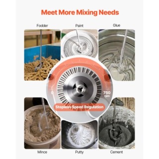 VEVOR Ηλεκτρικό Αναδευτήρας Δράπανο 1200W 0-750RPM με Καλώδιο για Μ...