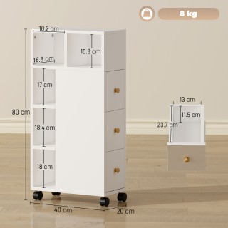 HOMCOM Κινητό Σωτήριο Χώρου Μπάνιο με Ρόδες, 3 Συρτάρια και 5 Ράφια...