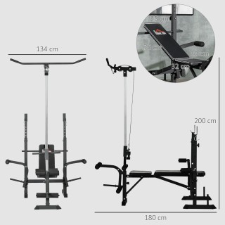 HOMCOM Πάγκος Γυμναστικής με Leg Press, Squat Rack και Leg Extensio...