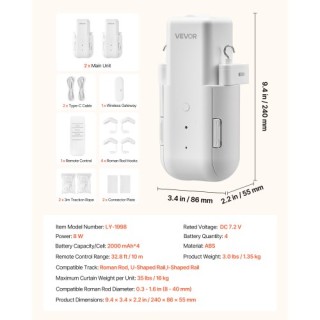 VEVOR Αυτόματος Ανοιχτήρας Κουρτινών για Ρωμαϊκές Ράβδους και U/I Ρ... VEVOR Αυτόματος Ανοιχτήρας Κουρτινών για Ρωμαϊκές Ράβδους και U/I Ρ...