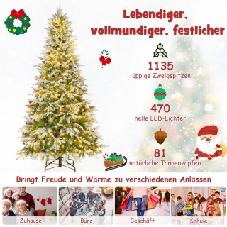 Costway 225 εκ. φωτιζόμενο χριστουγεννιάτικο δέντρο, χιονισμένο εορ...