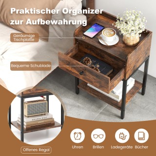 Costway  Πολυλειτουργικό Κομοδίνο με Ενσωματωμένο Σταθμό Φόρτισης κ...