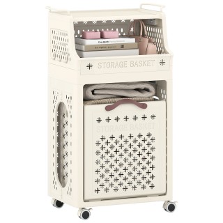 Costway Πτυσσόμενο Καλάθι Απλύτων Πολλαπλών Στρώσεων με Ράφι, Μπεζ ...