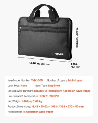 VEVOR Πυρίμαχη & Αδιάβροχη Θήκη Εγγράφων, Θερμοκρασία Αντοχής 1000°...