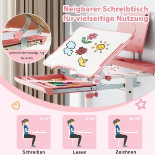 Costway Παιδικό Γραφείο με Ρυθμιζόμενο Ύψος και Κλίση, Ροζ HY10409PI