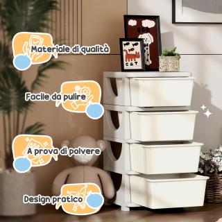 HOMCOM Πολύχρωμη Πλαστική Συρταριέρα για Παιδικό Δωμάτιο με 4 Συρτά...