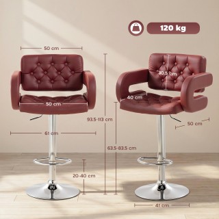 HOMCOM Σκαμπό Μπαρ με Πλάτη και Μπράτσα, Ρυθμιζόμενο Ύψος και Υποπό...