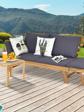 Costway Ξύλινος Διθέσιος Καναπές Κρεβάτι Εξωτερικού Χώρου με Μαξιλά...
