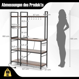 Costway Πενταώροφη Ραφιέρα Κουζίνας με Ενσωματωμένο Σταθμό Φόρτισης...