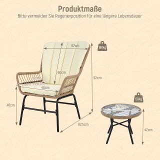 Costway Σετ Μπιτρό 3 Τεμαχίων από PE Ρατάν - Έπιπλα Κήπου με Μαξιλά...