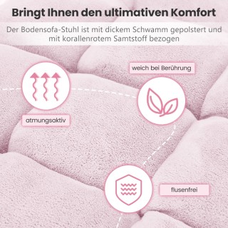 Costway Ρυθμιζόμενη Καρέκλα Δαπέδου με Κοραλλένιο Βελούδο και Μεταλ...