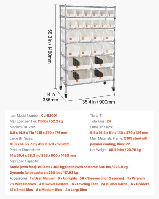 VEVOR Ράφι Αποθήκευσης με 7 Επίπεδα και 24 Κάδους, Ατσάλινο Σύστημα... VEVOR Ράφι Αποθήκευσης με 7 Επίπεδα και 24 Κάδους, Ατσάλινο Σύστημα...