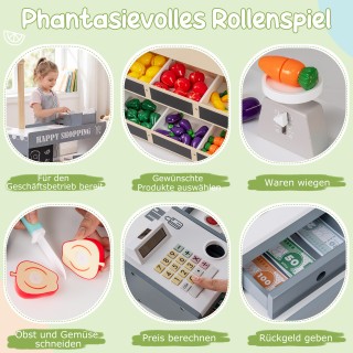 Costway Ξύλινο Κατάστημα Παιχνίδι για Παιδιά με Καρότσι, Αυτόματο Π...