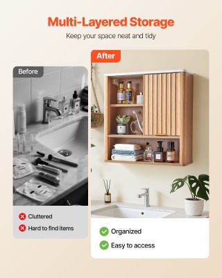 VEVOR Κρεμαστό Ντουλάπι Μπάνιου με Ρυθμιζόμενο Ράφι, 23x7x24 ίντσες...