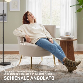 HOMCOM Καρέκλα Μοντέρνα Επενδυμένη με Λευκή Κρέμα Σανίλ με Κυρτή Πλ...