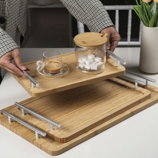 Villa DEste  Ορθογώνιος δίσκος 33x20 cm σε bamboo με ασημένιες λαβέ...