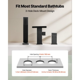 VEVOR Σετ Βρύσης Μπανιέρας Ρωμαϊκού Στυλ με Ντουζιέρα, Μαύρο Ματ DF...