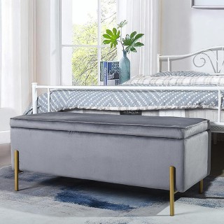 BAKAJI  Κασετίνα Πουφ Αποθηκευτικός Πάγκος Σκαμπό Υποπόδιο από Γκρι...