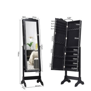 Κοσμηματοθήκη με Ολόσωμο Καθρέφτη και Κλειδαριά 45 x 37 x 160cm Μαύ...