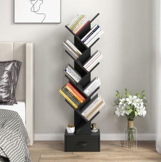 Ξύλινη Επιδαπέδια Ραφιέρα-Βιβλιοθήκη σε Σχήμα Δέντρου 10 Επιπέδων μ...