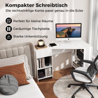 Costway Λευκός Γωνιακός Γραφείο σε Σχήμα L με Συρτάρι & Ράφια - Μον...