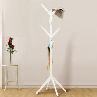 BAKAJI Wooden Floor Hanger from Pine with 8 Hooks White 58x5...