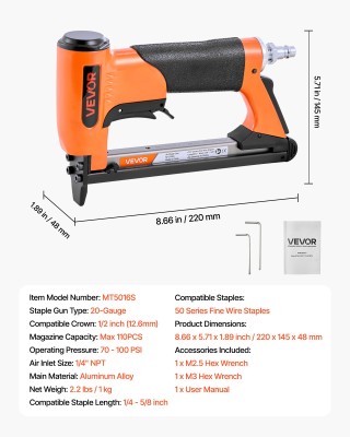 VEVOR Πνευματικό Καρφωτικό 20-Γκάζι, 12.8mm Στέμμα, Μήκος 6-16mm, Μ... VEVOR Πνευματικό Καρφωτικό 20-Γκάζι, 12.8mm Στέμμα, Μήκος 6-16mm, Μ...