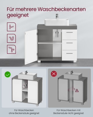 VASAGLE Ντουλάπι Μπάνιου Με Πόδια, 30 x 70 x 64 cm με 3 Μεγάλα Συρτ...