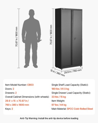 VEVOR Μεταλλική Ντουλάπα Αποθήκευσης με Ρυθμιζόμενα Ράφια, Συρτάρια...