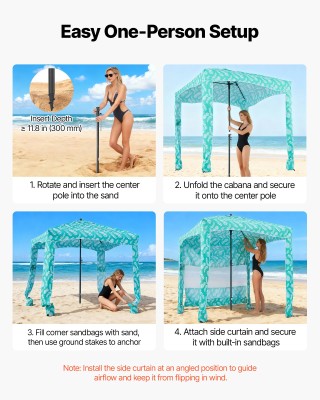 VEVOR Μεγάλο Φορητό Σκίαστρο Παραλίας με Πλευρικό Τοίχο, UPF 50+ Πρ...