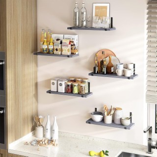 BAKAJI Σετ 5 Γκρι Ραφιών Τοίχου με Μεταλλικές Βάσεις 40x12 εκ. 0200...