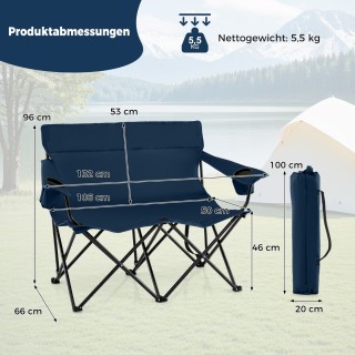 Costway Διθέσια Καρέκλα Camping 132x66x96 cm με Υψηλή Πλάτη και Πλα...