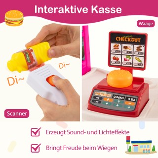 Costway 76-κομμάτι Σούπερ Μάρκετ με Καρότσι Αγορών, Ζυγαριά & Σαρωτ...