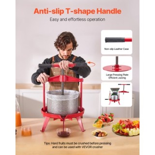 VEVOR Πιεστήριο Φρούτων Ανοξείδωτο 9L για Παρασκευή Κρασιού GJYZJLS...
