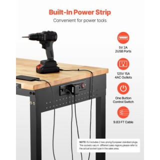 VEVOR Ρυθμιζόμενος Πάγκος Εργασίας 48 με Ρόδες, Παροχή Ρεύματος & Π...