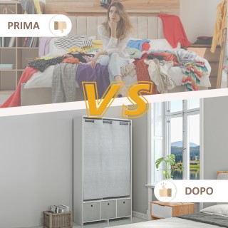 Ντουλάπα Ρούχων με Κρεμάστρα, 3 Υφασμάτινα Συρτάρια και 3 Ράφια, 10...