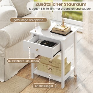 Costway  Λευκό Κομοδίνο με Συρτάρι & Ανοιχτό Ράφι JV12589WH-1