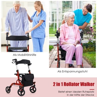 Costway Περιπατητήρας 2-σε-1 με Κάθισμα για Ηλικιωμένους και Άτομα ...