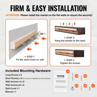 Ξύλινο Ράφι Τζακιού Ρουστίκ 182.8 x 20.3 x 12.7cm Καφέ  FBJXBLJ72YC...