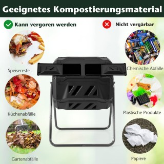 Costway Διπλός Περιστρεφόμενος Κάδος Κομποστοποίησης 160L Μαύρος γι...