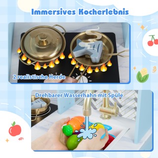 Costway Παιδική Κουζίνα με Καφετιέρα & Διανομέα Παγάκια, Ξύλινη Παι...