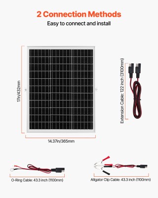 VEVOR Φορτιστής Μπαταρίας 25W Ηλιακού Πάνελ με MPPT Controller, Αδι...